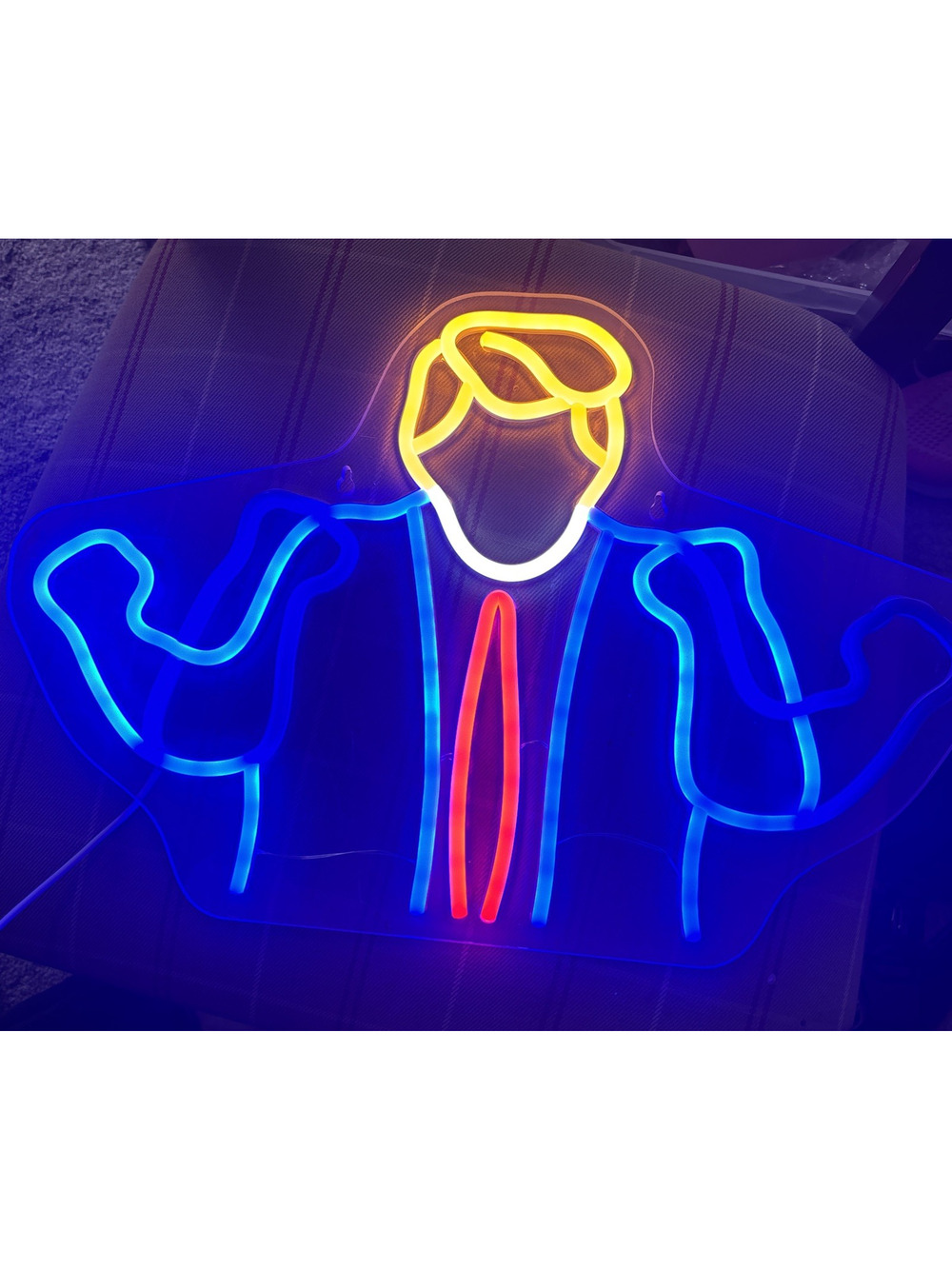 Donald Trump LED Neon Sign Sunglasses Blue Suit Red Tie USA President Wall Decor